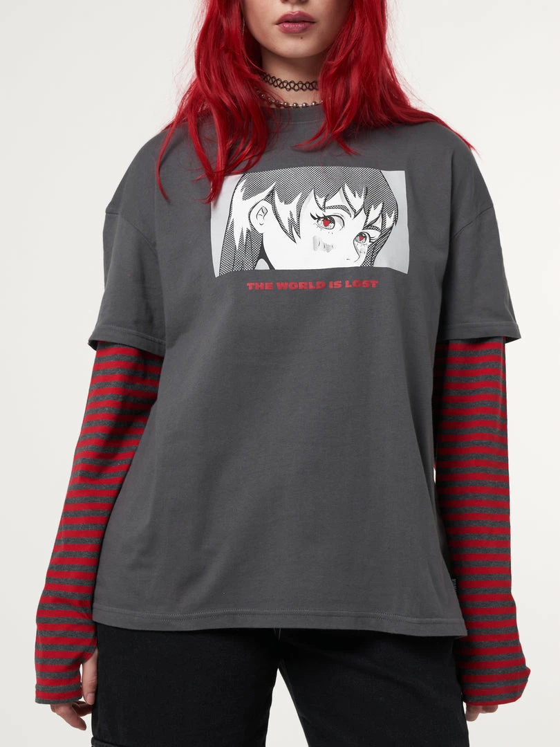 Minga London Anime Striped Oversized Long Sleeve T-shirt
