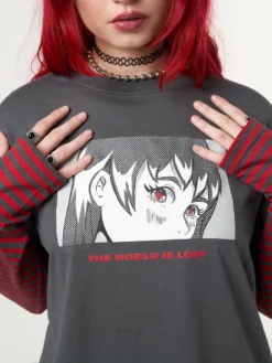 Minga London Anime Striped Oversized Long Sleeve T-shirt