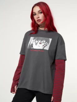 Minga London Anime Striped Oversized Long Sleeve T-shirt