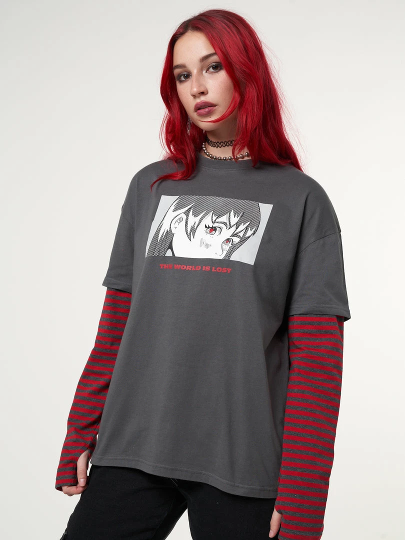 Minga London Anime Striped Oversized Long Sleeve T-shirt
