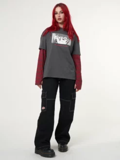 Minga London Anime Striped Oversized Long Sleeve T-shirt