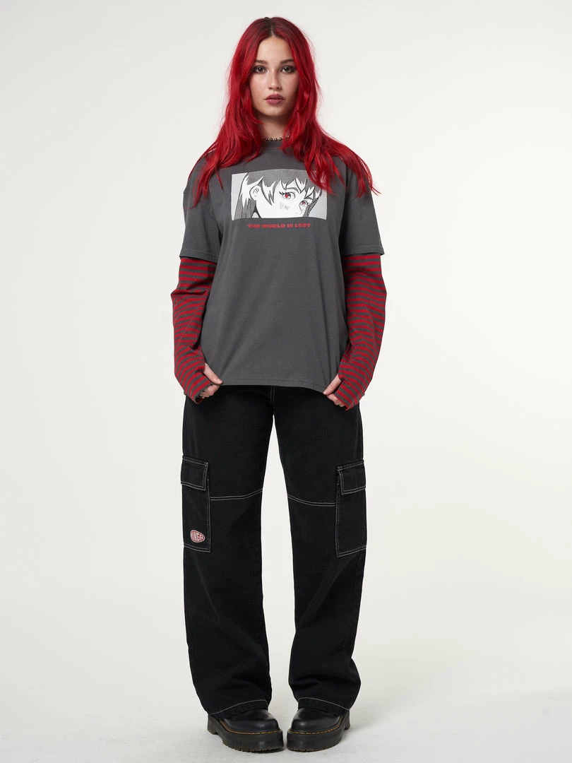 Minga London Anime Striped Oversized Long Sleeve T-shirt