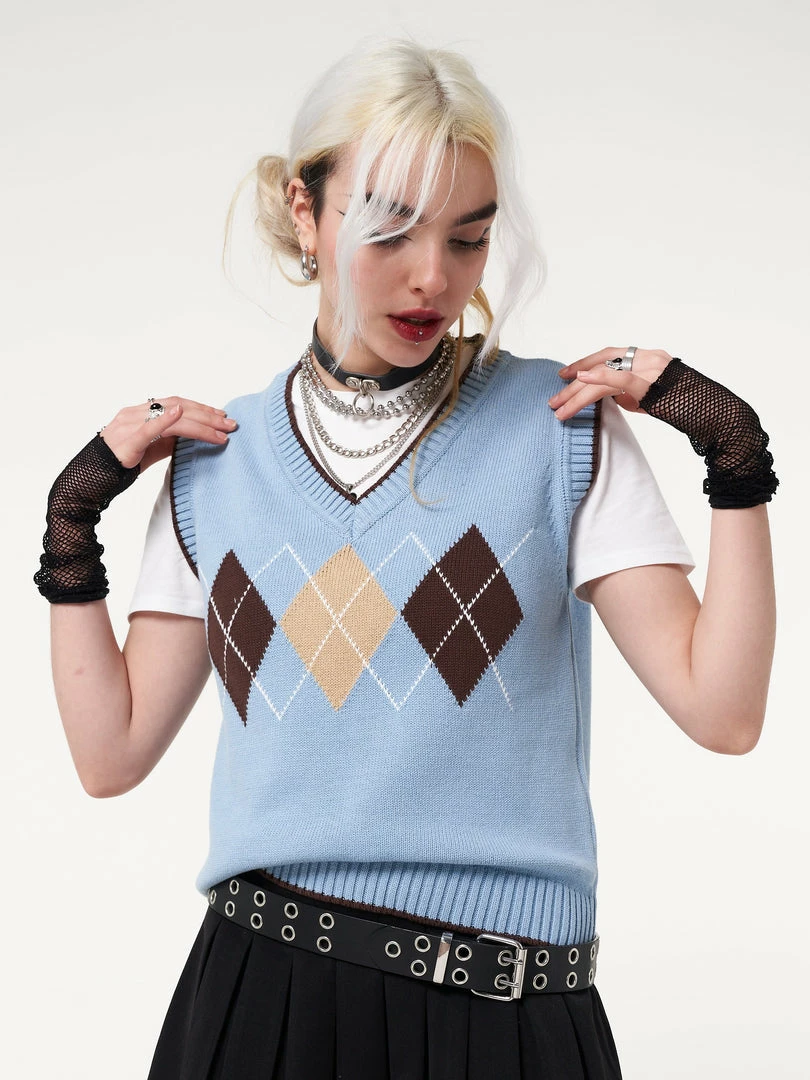 Minga London Argyle Knitted Sweater Vest