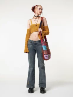 Minga London Most Wanted Ariel Golden Yellow Knitted Flare Crop Top