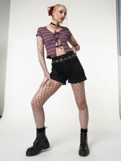 Minga London Astral Black Embroidered Denim Mom Shorts Most Wanted