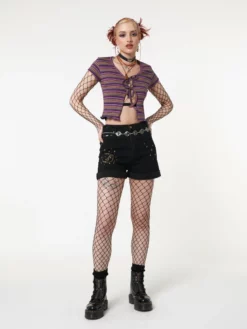 Minga London Astral Black Embroidered Denim Mom Shorts Most Wanted