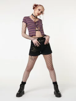 Minga London Astral Black Embroidered Denim Mom Shorts Most Wanted