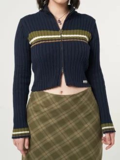 Minga London Clothing Bella Double Zip Striped Rib Cardigan