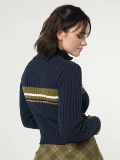 Minga London Clothing Bella Double Zip Striped Rib Cardigan