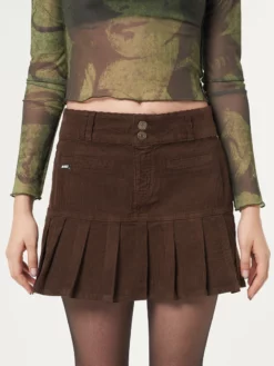 Minga London Brown Corduroy Pleated Mini Skirt