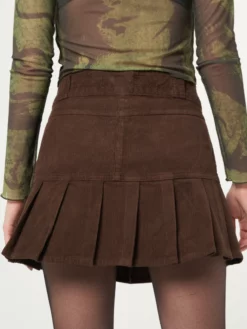 Minga London Brown Corduroy Pleated Mini Skirt