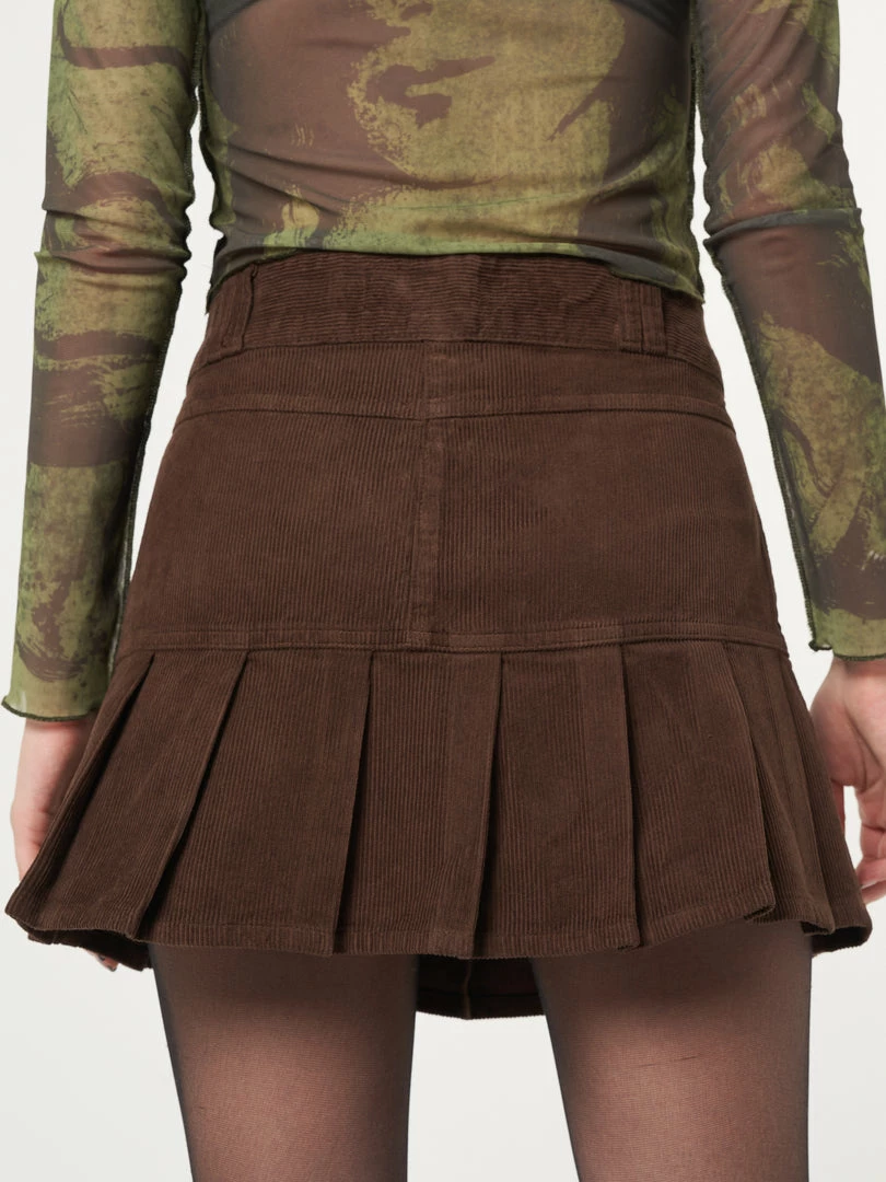 Minga London Brown Corduroy Pleated Mini Skirt