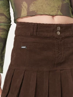 Minga London Brown Corduroy Pleated Mini Skirt