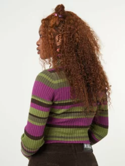 Minga London Clothing Butterfly Orchid Striped High Neck Ribbed Top