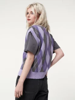 Minga London Cleo Argyle Purple Knit Vest Clothing