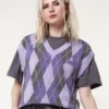 Minga London Cleo Argyle Purple Knit Vest Clothing