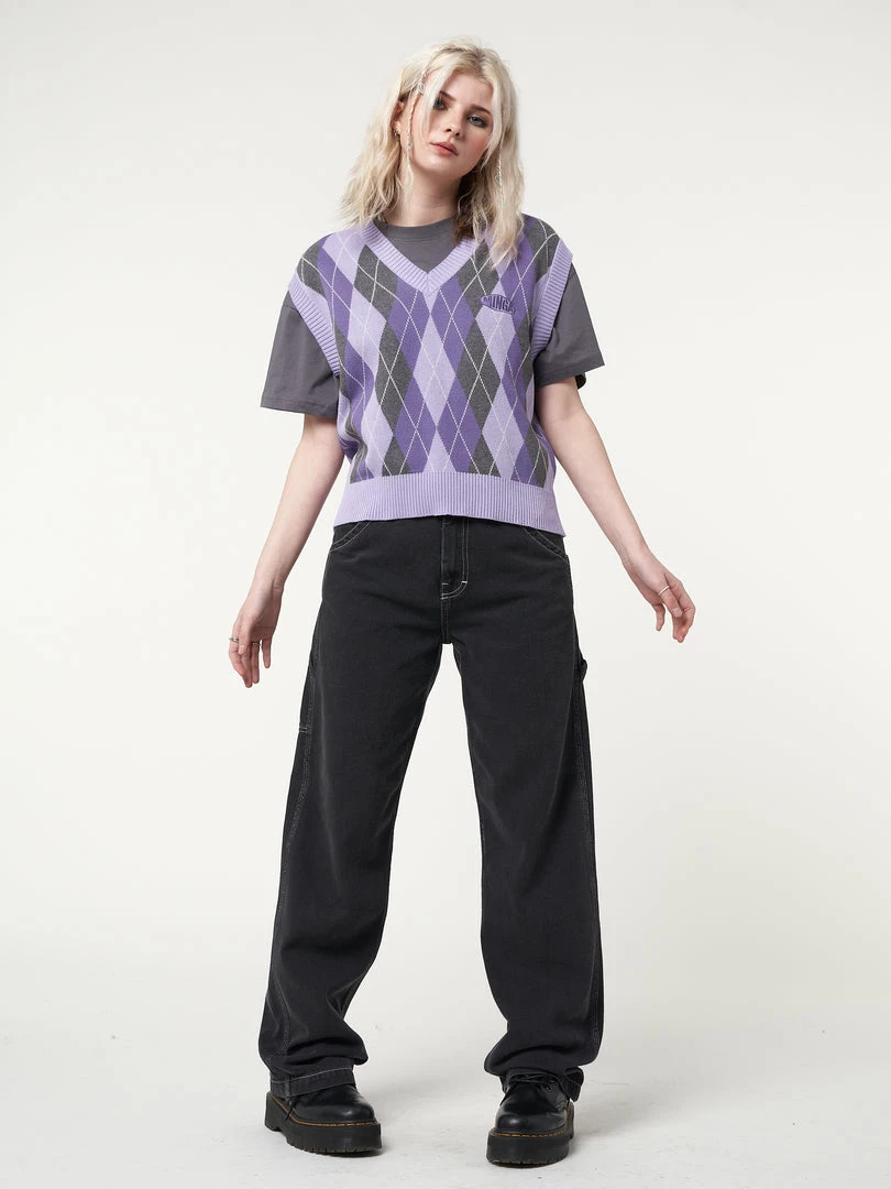 Minga London Cleo Argyle Purple Knit Vest Clothing