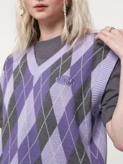Minga London Cleo Argyle Purple Knit Vest Clothing
