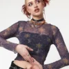 Minga London Most Wanted Cosmos Purple Mesh Crop Top