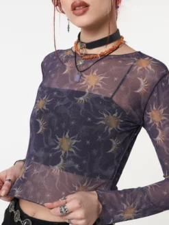 Minga London Most Wanted Cosmos Purple Mesh Crop Top