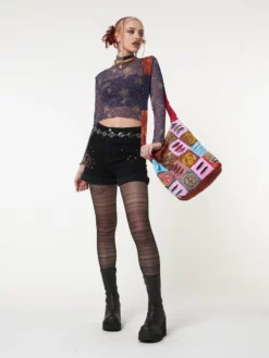 Minga London Most Wanted Cosmos Purple Mesh Crop Top