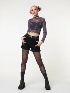 Minga London Most Wanted Cosmos Purple Mesh Crop Top