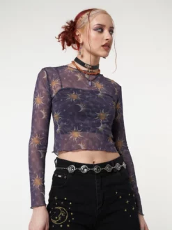 Minga London Most Wanted Cosmos Purple Mesh Crop Top