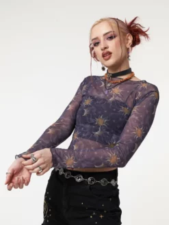 Minga London Most Wanted Cosmos Purple Mesh Crop Top