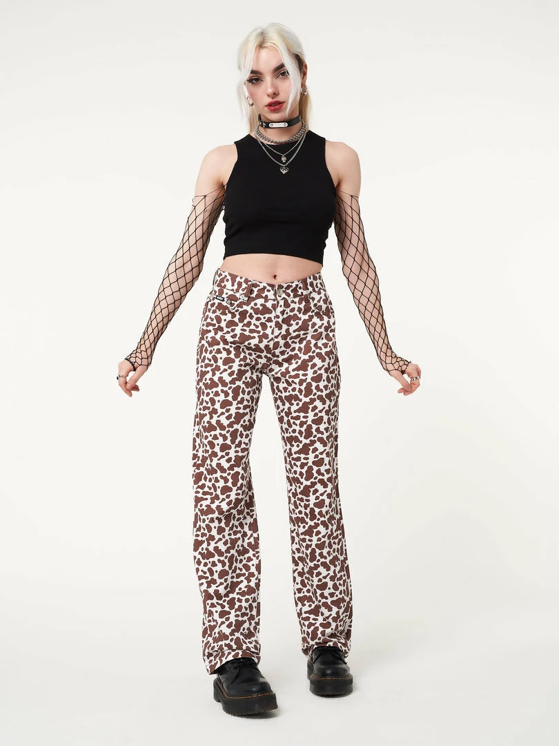 Minga London Cow Print Parallel Jeans Clothing