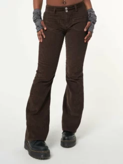 Minga London Clothing Dark Brown Front Pocket Corduroy Flare Pants
