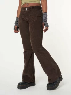 Minga London Clothing Dark Brown Front Pocket Corduroy Flare Pants