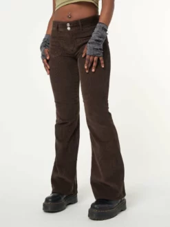 Minga London Clothing Dark Brown Front Pocket Corduroy Flare Pants