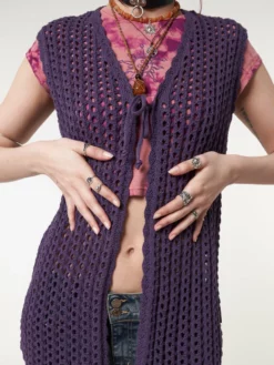 Minga London Elfie Tie Front Knit Sleveless Cardigan Clothing