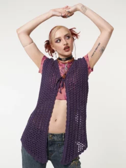 Minga London Elfie Tie Front Knit Sleveless Cardigan Clothing