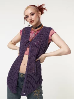 Minga London Elfie Tie Front Knit Sleveless Cardigan Clothing