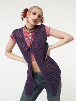 Minga London Elfie Tie Front Knit Sleveless Cardigan Clothing