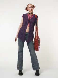 Minga London Elfie Tie Front Knit Sleveless Cardigan Clothing