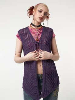 Minga London Elfie Tie Front Knit Sleveless Cardigan Clothing