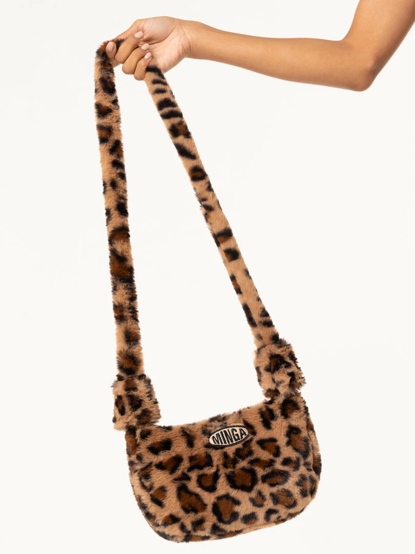 Minga London Clothing Fluffy Leopard Print Crossbody Bag