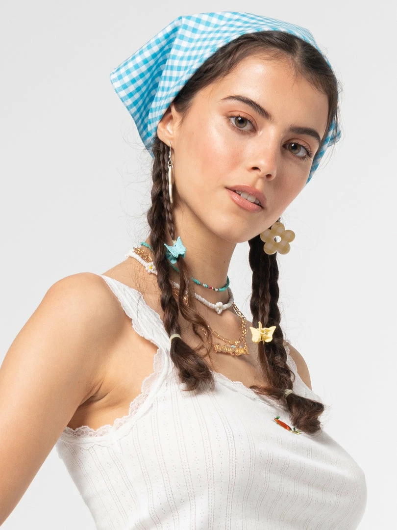 Minga London Sky Blue Gingham Head Scarf Accessories