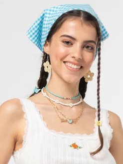 Minga London Sky Blue Gingham Head Scarf Accessories