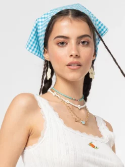 Minga London Sky Blue Gingham Head Scarf Accessories