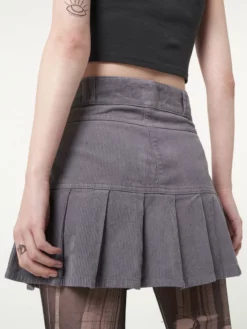 Minga London Clothing Grey Corduroy Pleated Mini Skirt