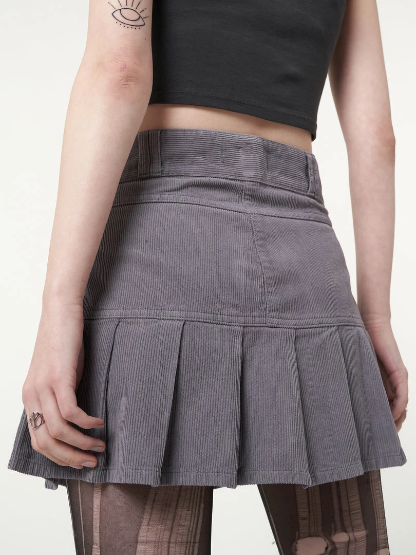Minga London Clothing Grey Corduroy Pleated Mini Skirt