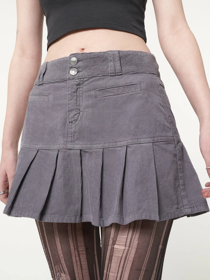 Minga London Clothing Grey Corduroy Pleated Mini Skirt