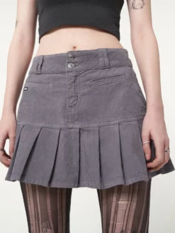 Minga London Clothing Grey Corduroy Pleated Mini Skirt