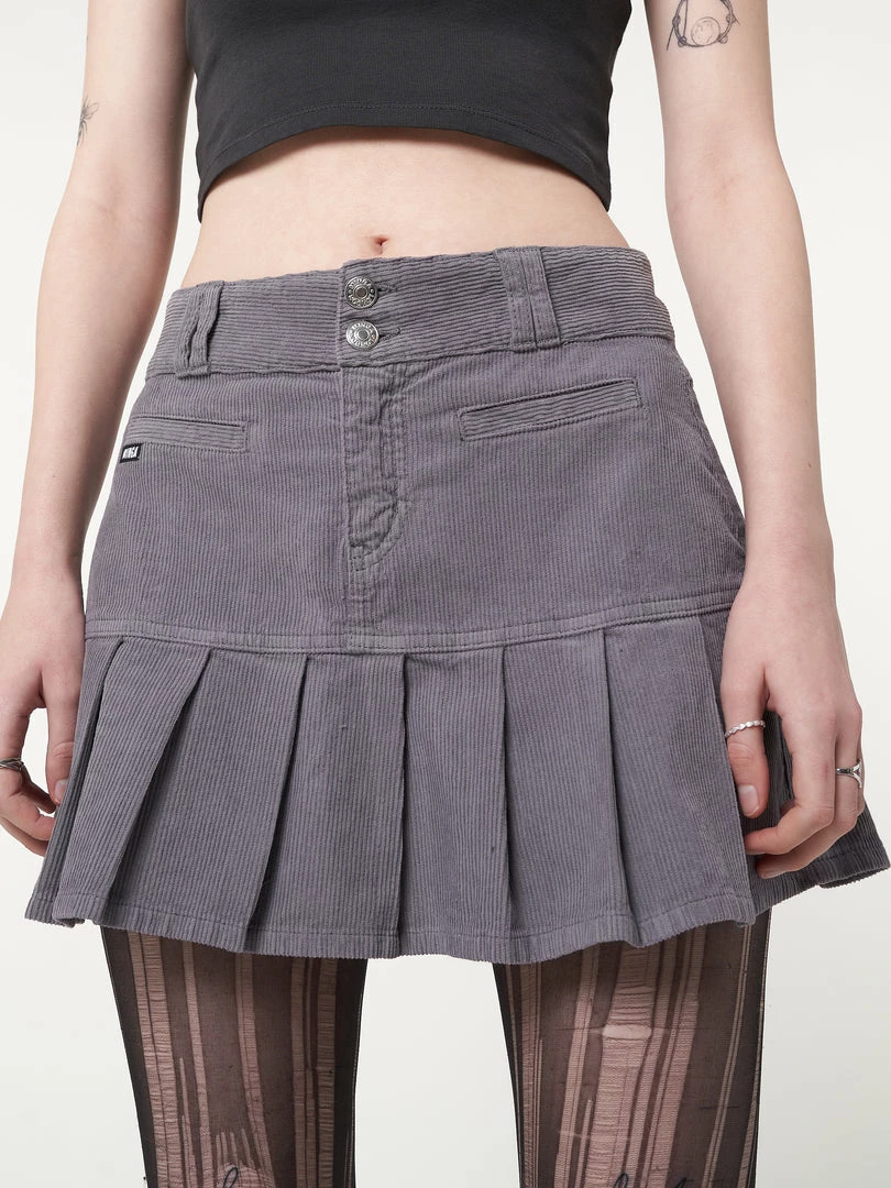 Minga London Clothing Grey Corduroy Pleated Mini Skirt