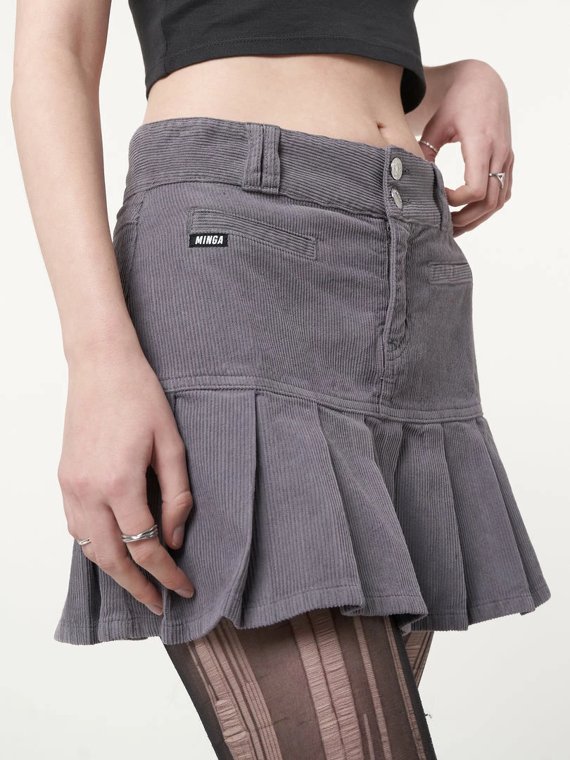 Minga London Clothing Grey Corduroy Pleated Mini Skirt
