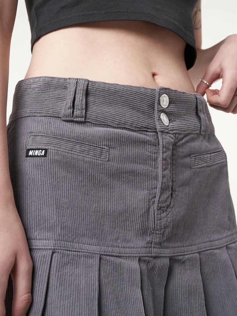 Minga London Clothing Grey Corduroy Pleated Mini Skirt