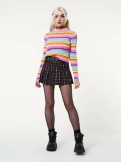 Minga London Clothing Heart Cut-Out Striped Ribbed Top